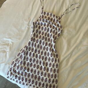 Western Paisley White and Red Mini Dress High Neck Tie Back